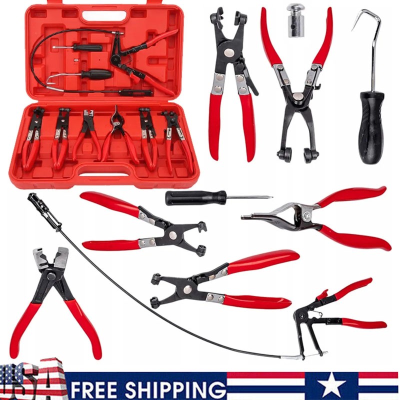 10Pc Hose Clamp Clip Remover Pliers Wire Long Reach Kit Fuel Oil Water Hose Tool