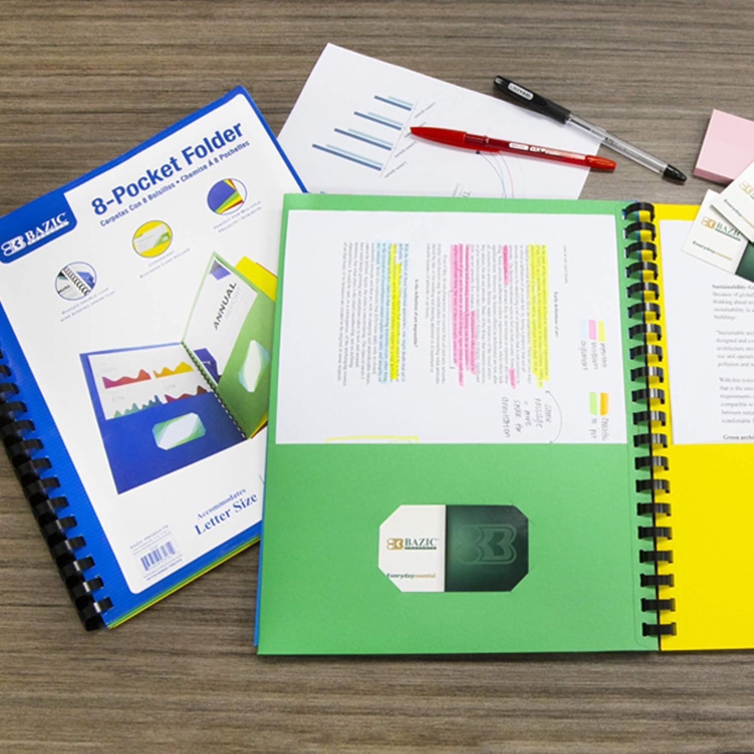 Complete Your Workspace: 12 Assorted 8-Pocket Folders for School & Office Use