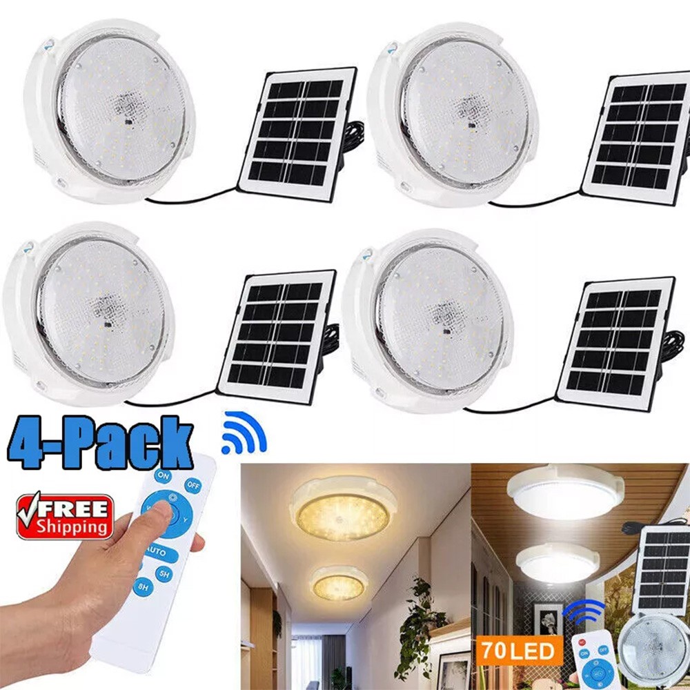 100W Solar Power Ceiling Pendant Light Remote Control Out/Indoor Lamp Waterproof