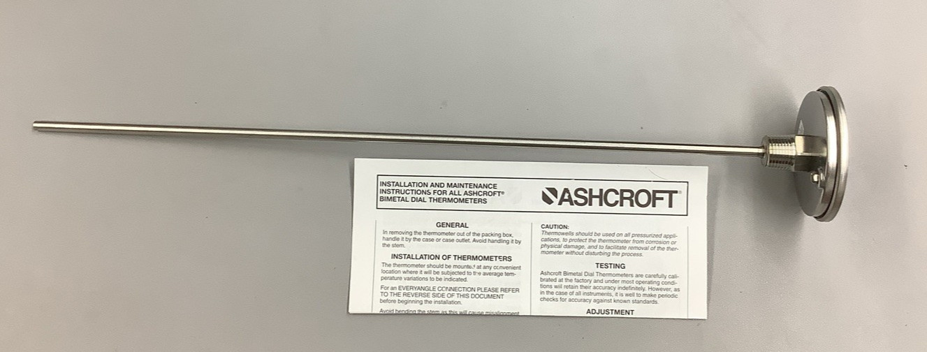Ashcroft 30EI60R180 Bimetal Thermometer 0-200°F 18in Length 3" (MEZ)
