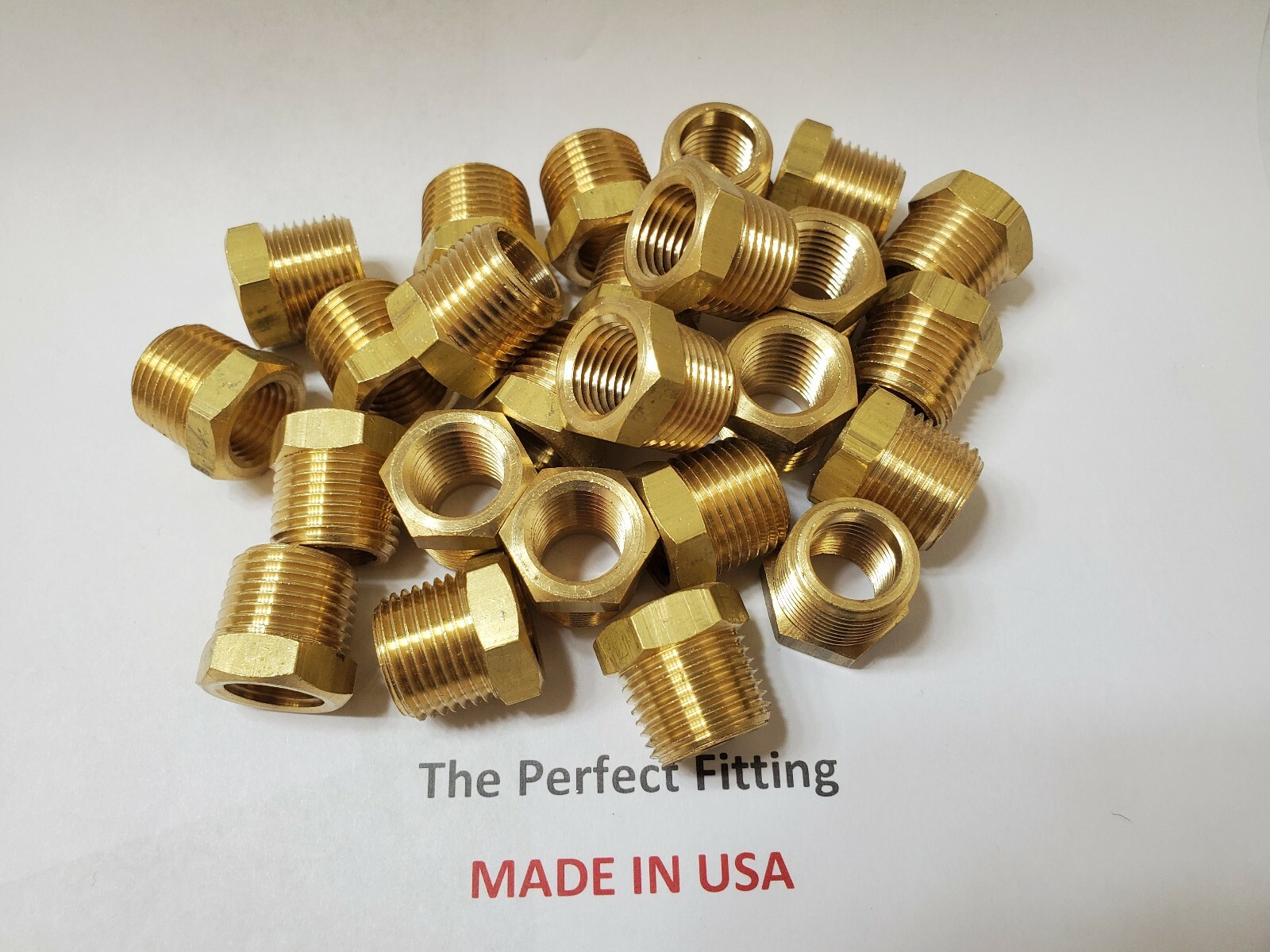Lot of 25 Pcs. Brass Hex Reducing Bushing 3/8" Male NPT x 1/4" Female NPT