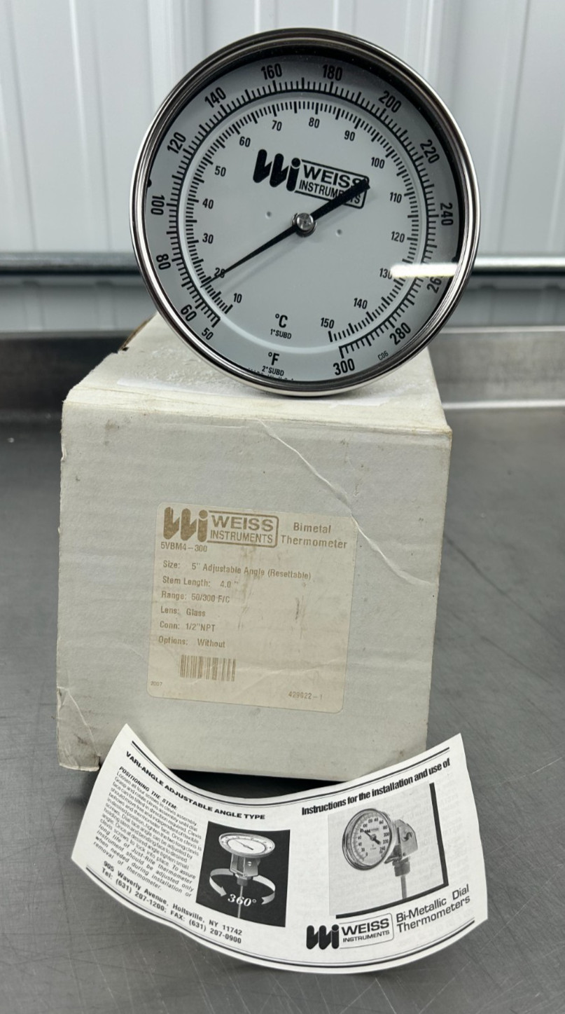 Weiss Bimetal Thermometer 5VBM4-300 - 5" 50/300 F/C 1/2" NPT Gauge