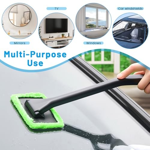 Rectangle Windshield Cleaner Tool Kit, Reusable Car Window Cleaner with Green