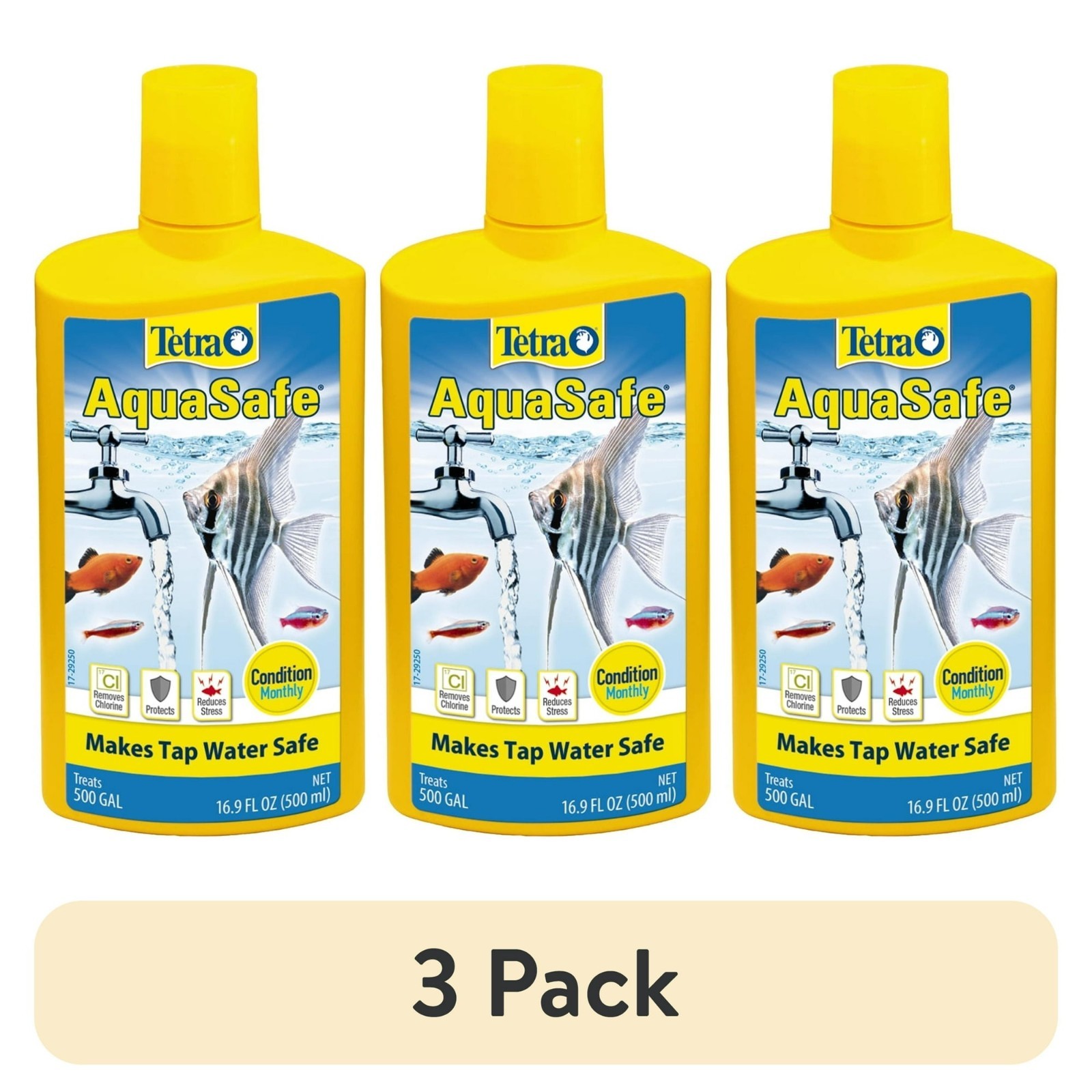 (3 pack) Tetra AquaSafe Aquarium Water Conditioner, Makes Tap Water Safe, 16.9oz
