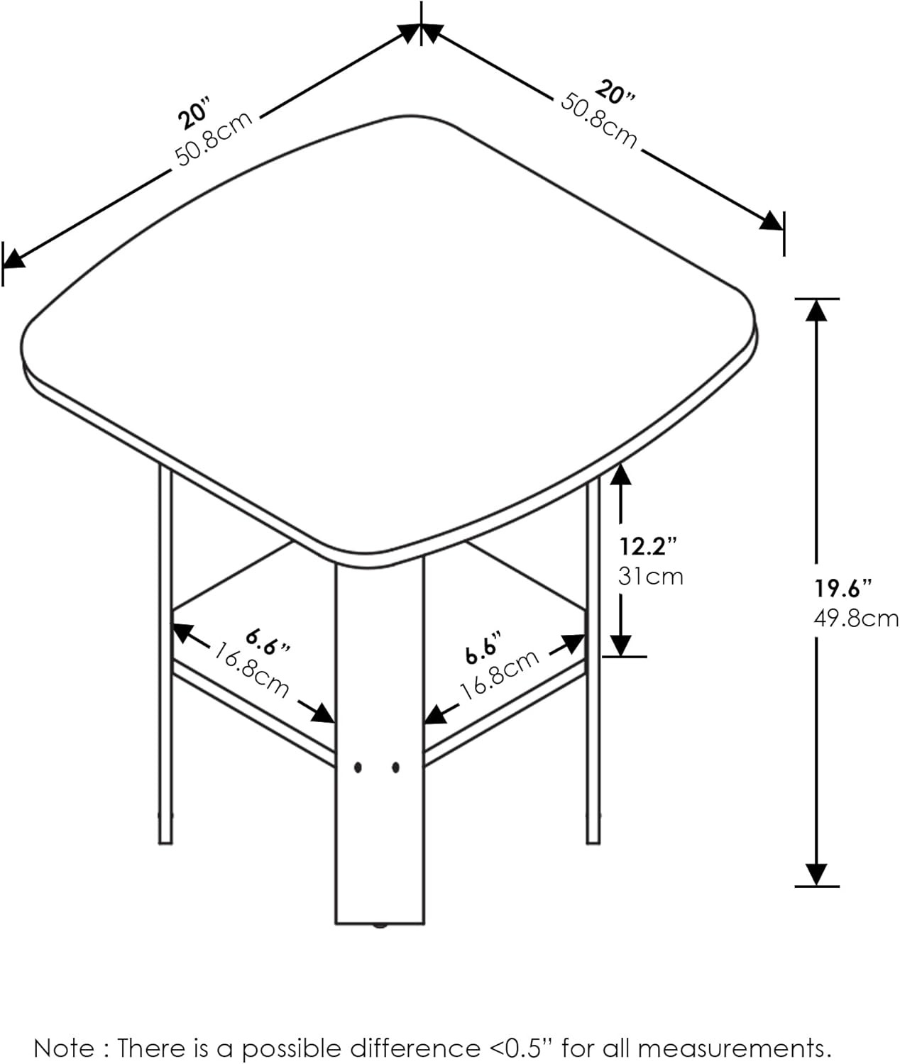 Simple Design End Table, 2-Pack, White