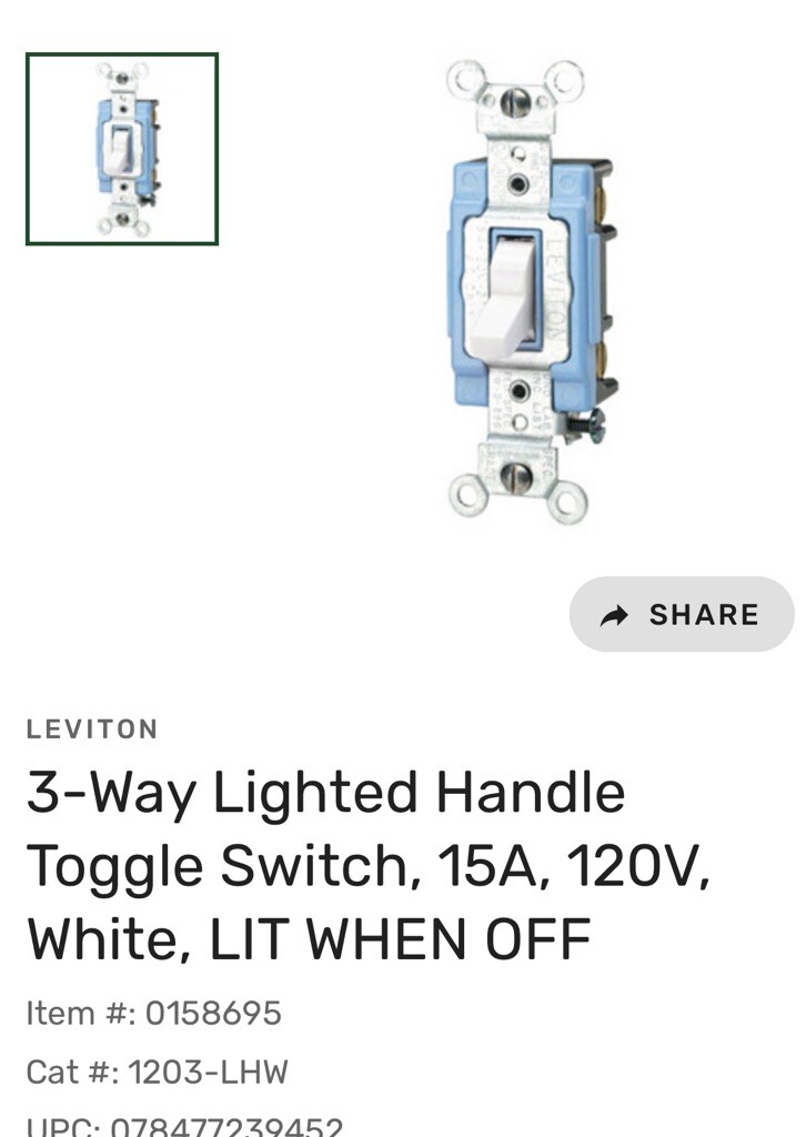 1203-LHW 15 Amp, 120 Volt, Toggle Lighted Handle, Illuminated Off 3-Way AC Qu...