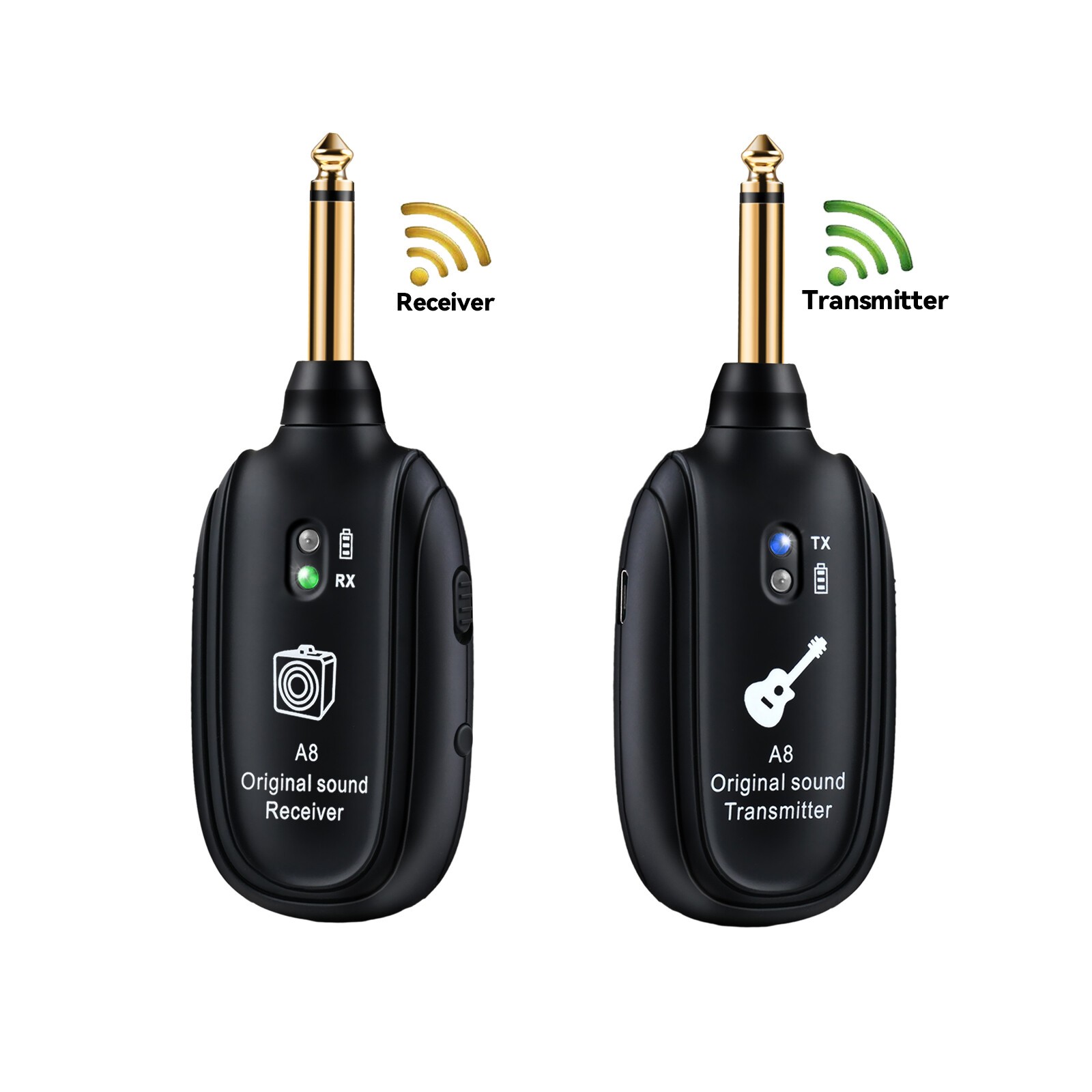 UHF Guitar Wireless System Transmitter+Receiver Built In Rechargeable Battery