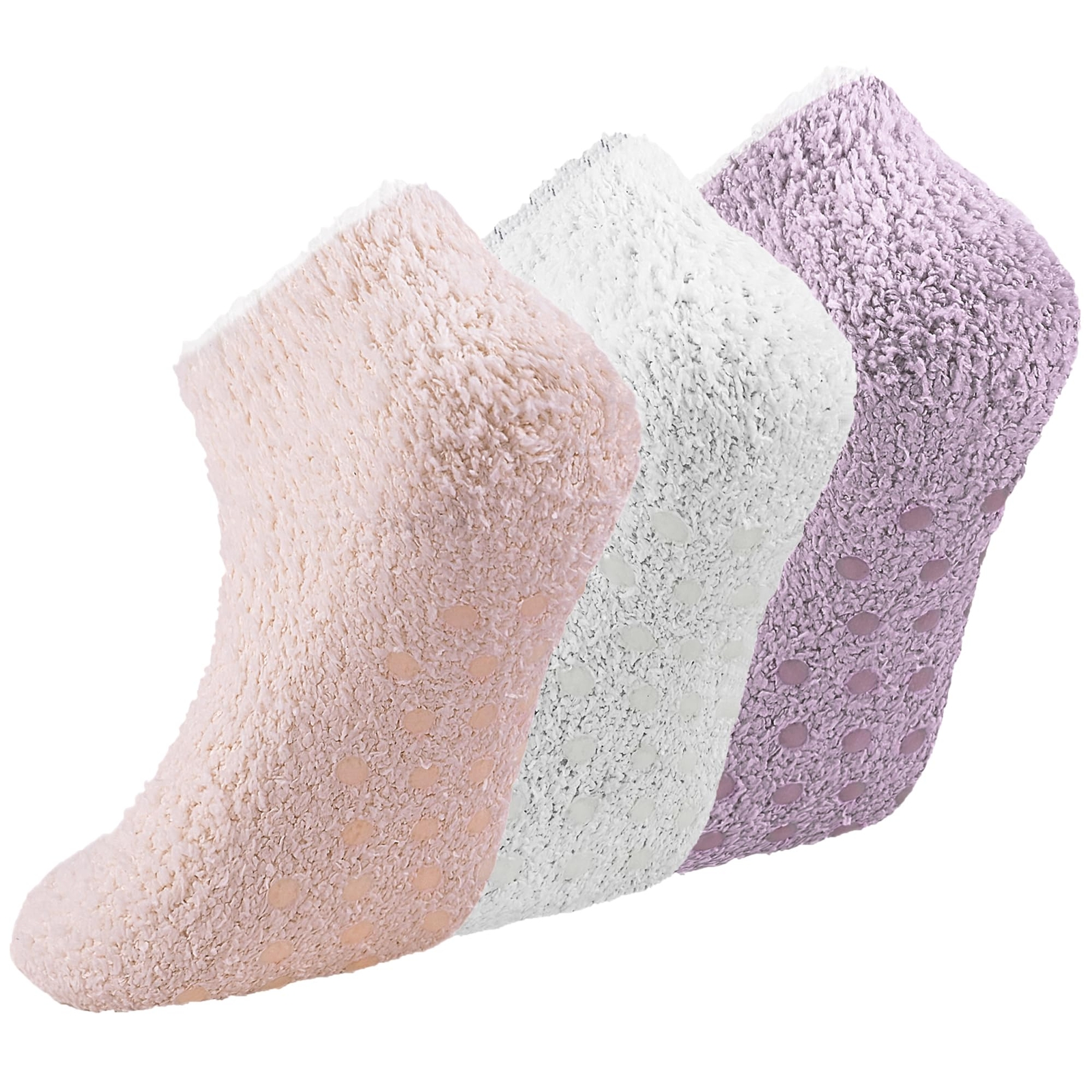 3 Pairs Non Slip Hospital Socks for Women Fluffy Fuzzy Slipper Socks with Gri...