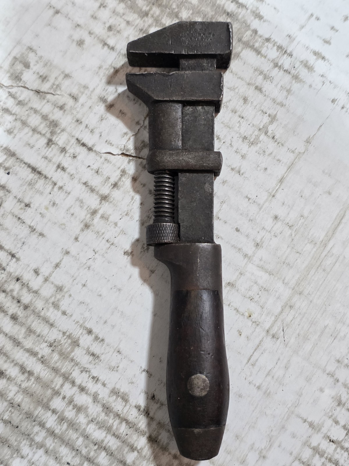 ANTIQUE 1888  L. COES  8inch WOOD "KNIFE HANDLE" MONKEY  WRENCH EXCELLENT
