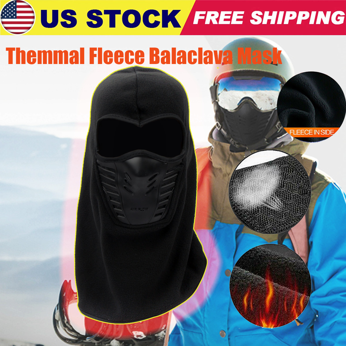 Winter Face Mask with 3D Nose Pad Windproof Ski Thermal Fleece for Outdoor Sport