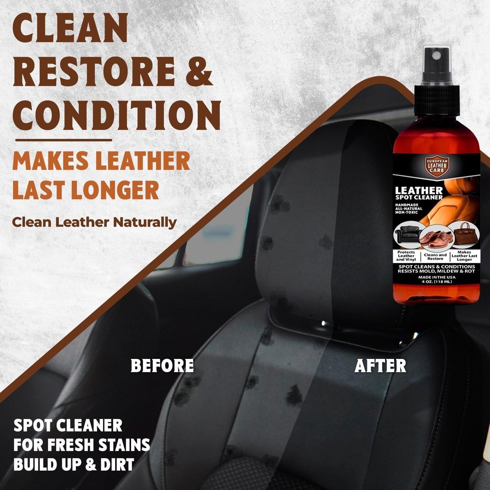Leather Spot Cleaner Naturally Protect & Restore Made USA - ELC