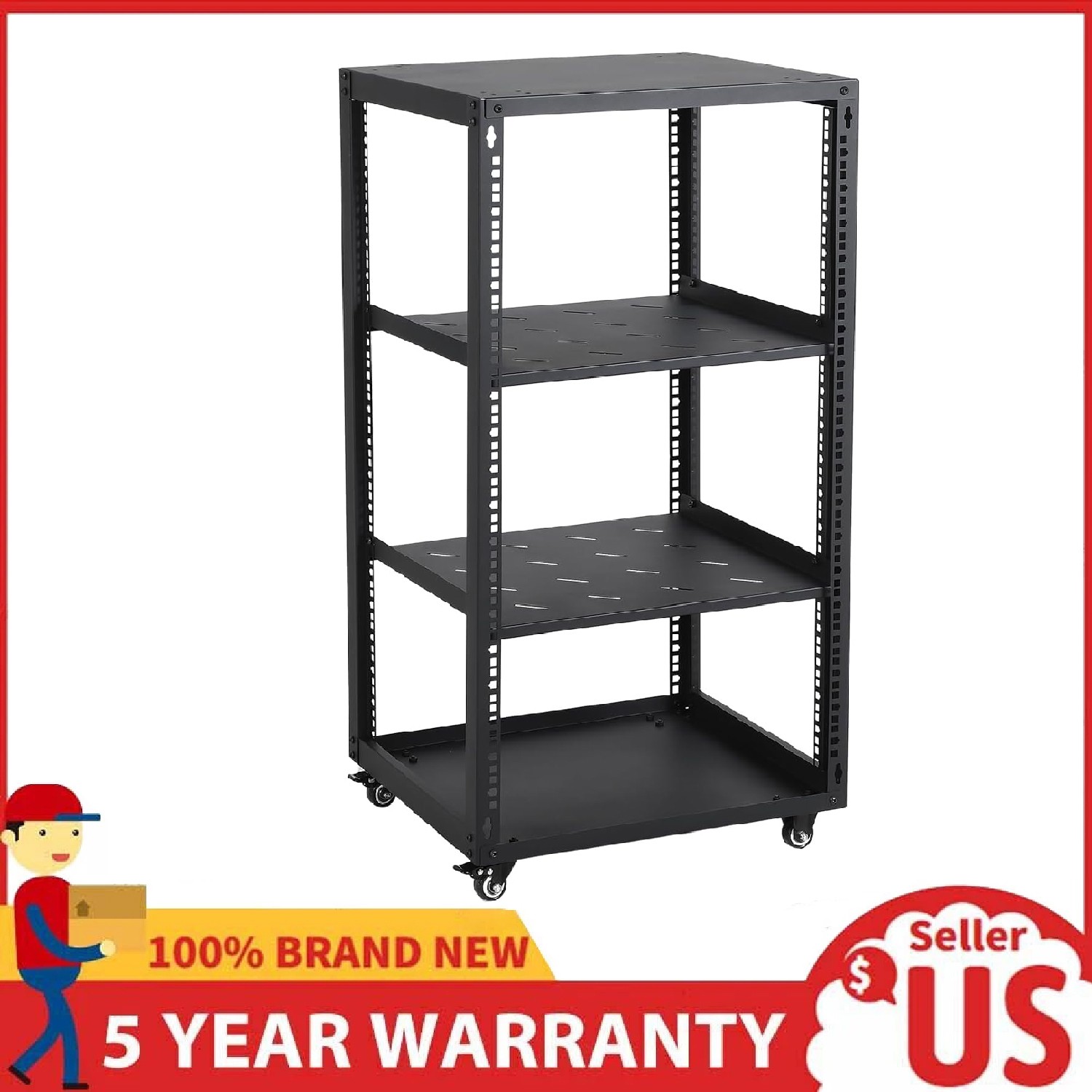 12U Open Frame Server Rack Network Enclosure Rack for IT & AV Gear with Casters