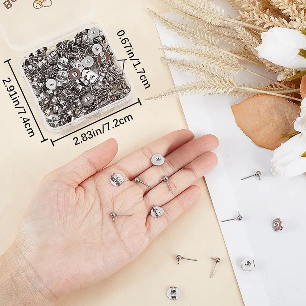 100pcs Stainless Steel Stud Earring Findings With Loop Home Kitchen Durable