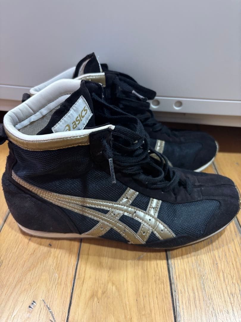 Asics Boxing Shoes TBX950 US7 / 25cm Black Gold Trim Black Laces Japan Authentic