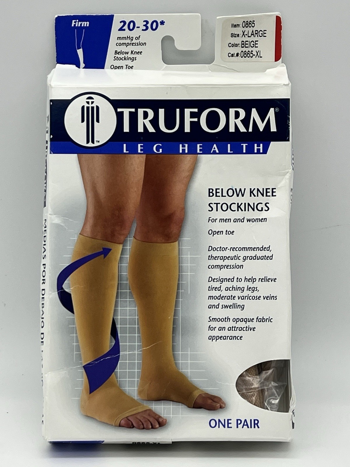 Truform Leg Health X-Large Beige 8865 Medical Compression Stockings Below Knee
