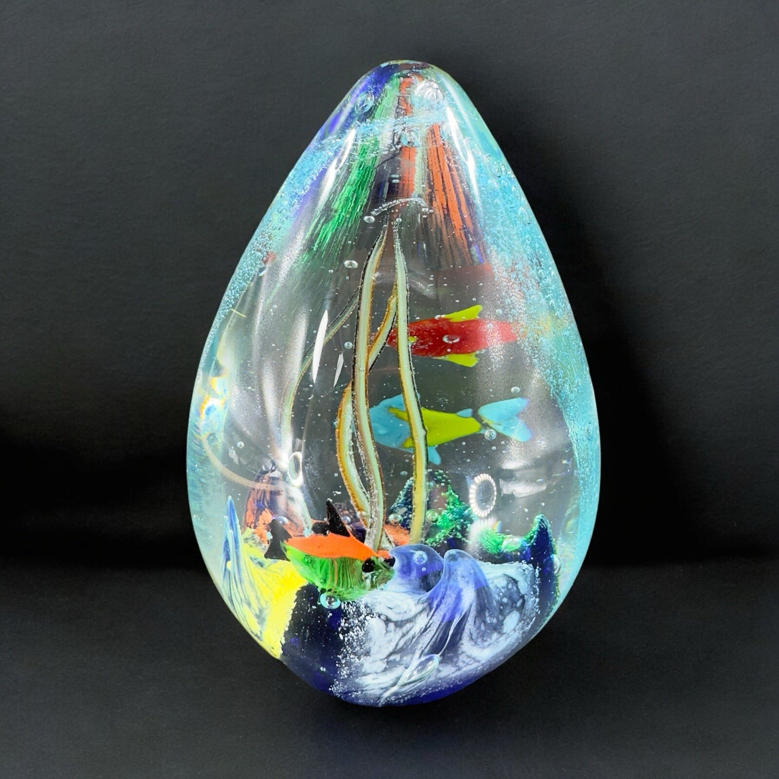 Venetian Art Glass Paperweight Fish Aquarium Large Heavy Multicolor Italian VTG