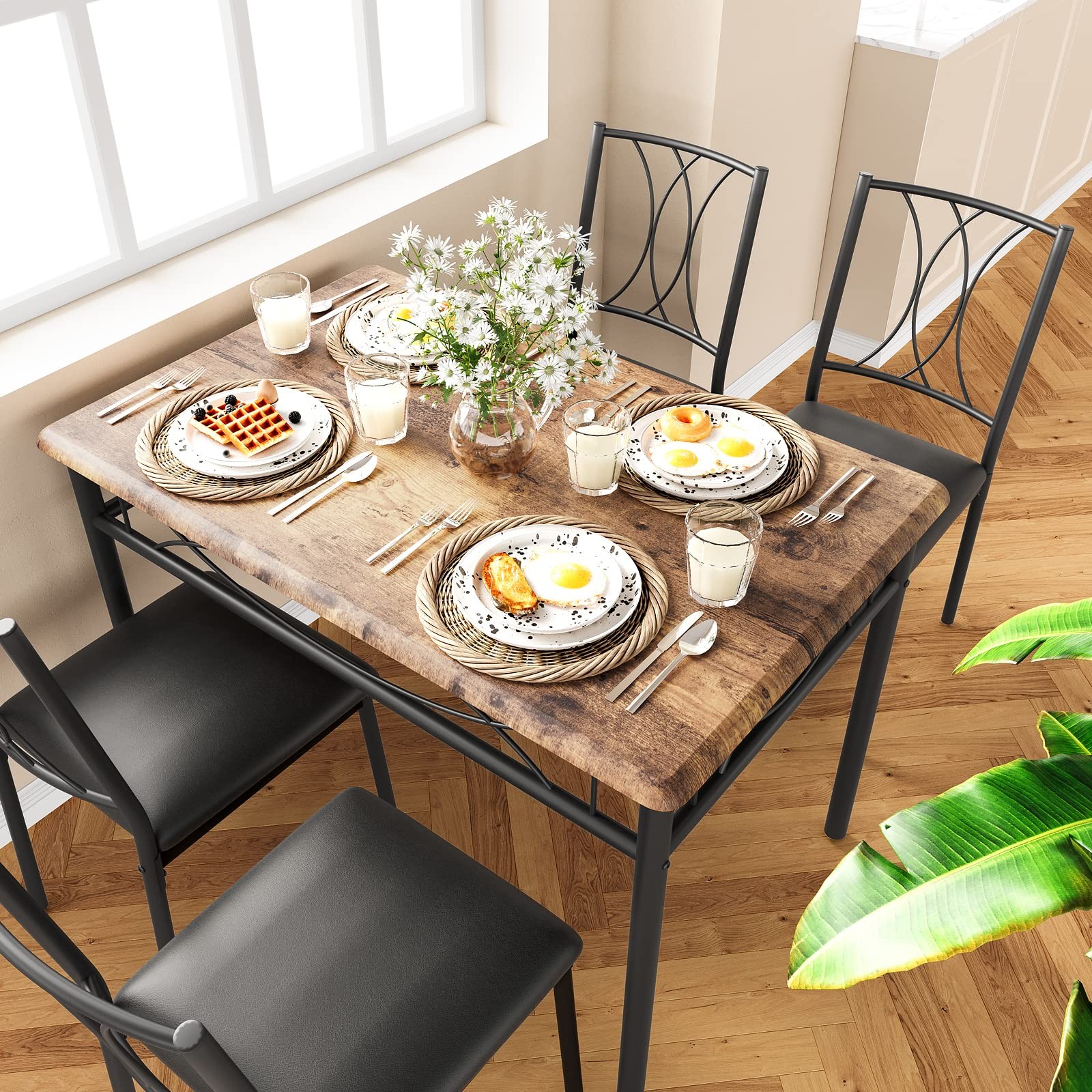 5 Piece Dining Table Set ,Rectangular Kitchen Table and 4 Chairs for Small Space