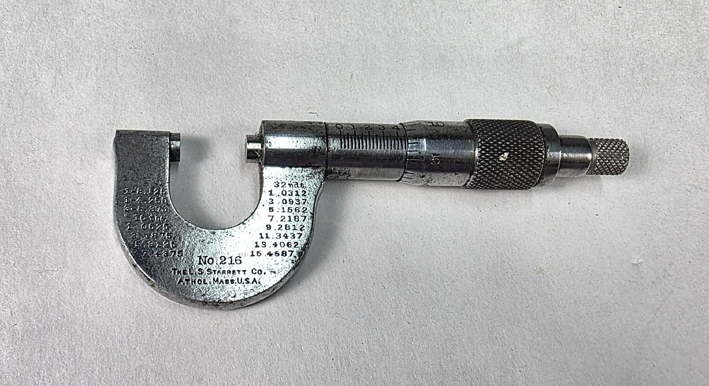 Vintage Starrett No. 216 Micrometer 0-1/2"