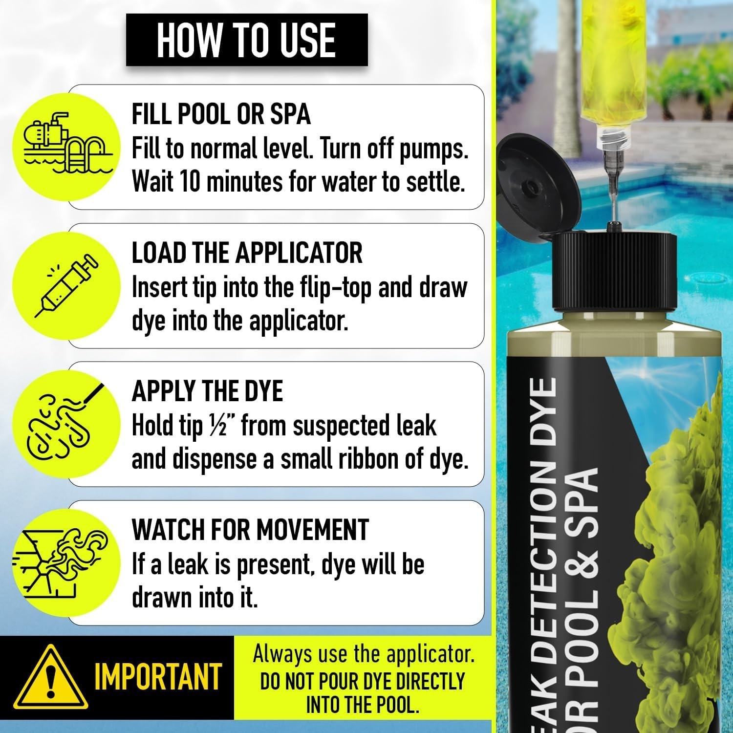 Pool Leak Detection Dye Kit - with 2 Precision Applicators - Made in USA -...