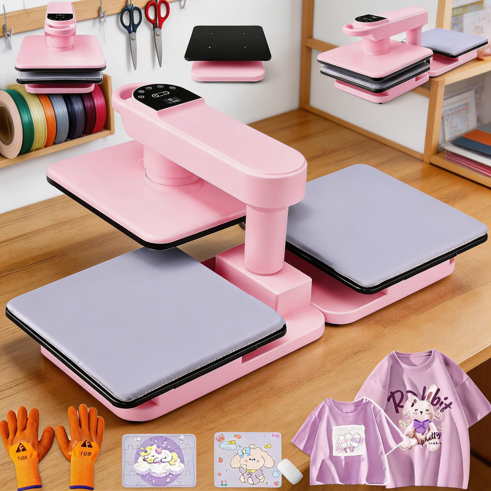 Dual Auto Heat Press 15x15 w/ Double Workbench Automatic T-Shirt Printing 360°🔥