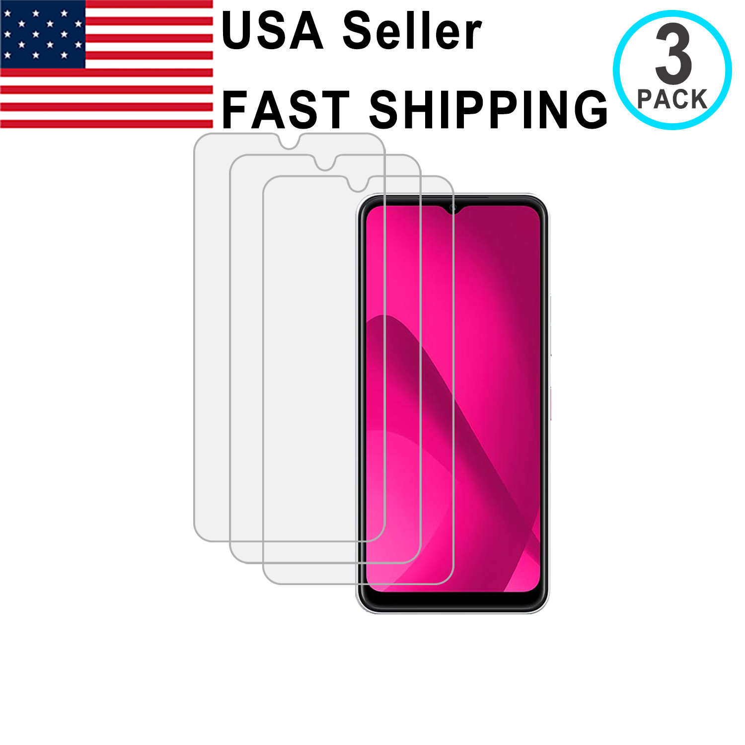 3PK Tempered Glass Screen Protector For T-Mobile Revvl 4 4+ V+ 6 6X 7 8 Pro 5G