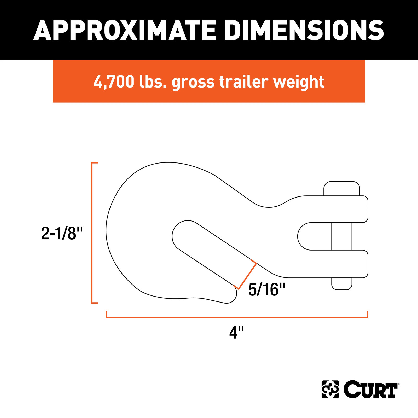 Curt-5/16" Clevis Grab Hook (4,700 lbs, 7/16" Pin)