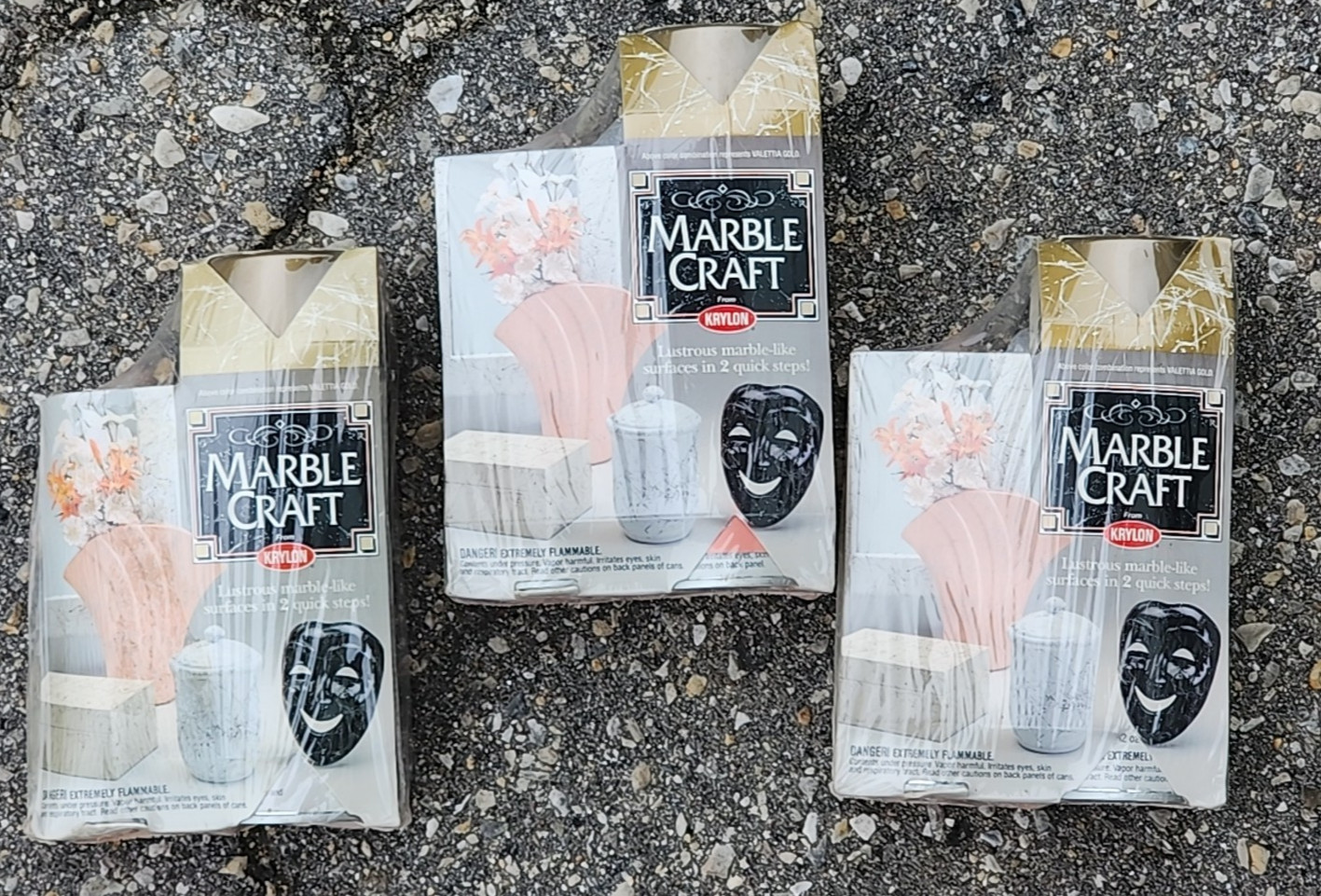 Krylon Marble Craft Paint Valettia Gold 12 oz Base Coat with marble-lizer, 3 Lot