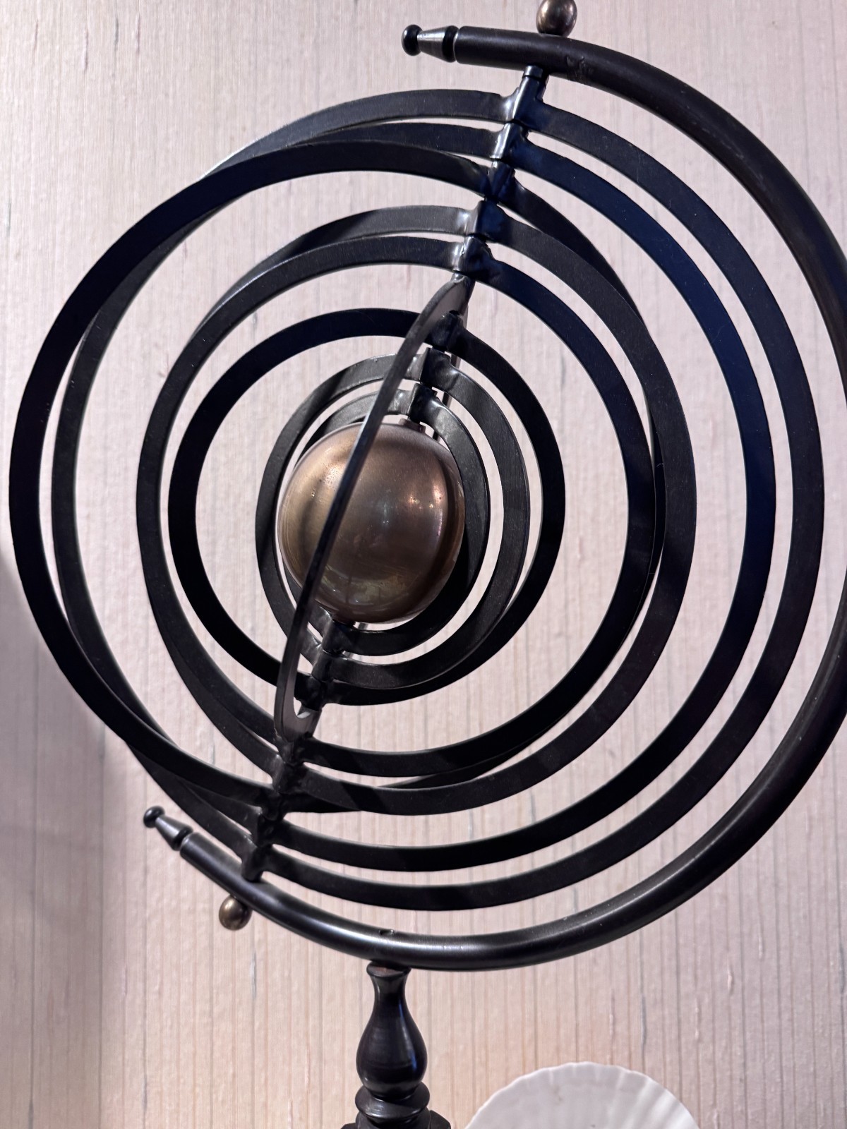 Armillary Sphere Metal and Brass Solar System Sculpture Three Leg Base 25" Tall