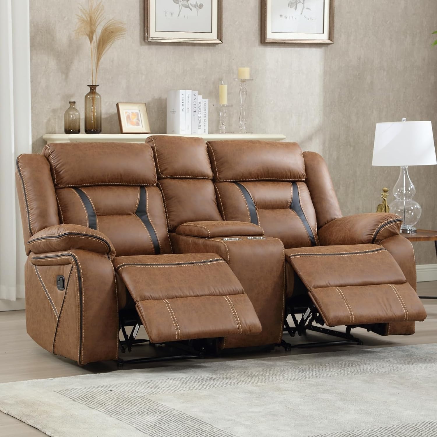 EBELLO Faux Leather Manual Loveseat Recliner, 2 Seat Reclining Sofa Chairs