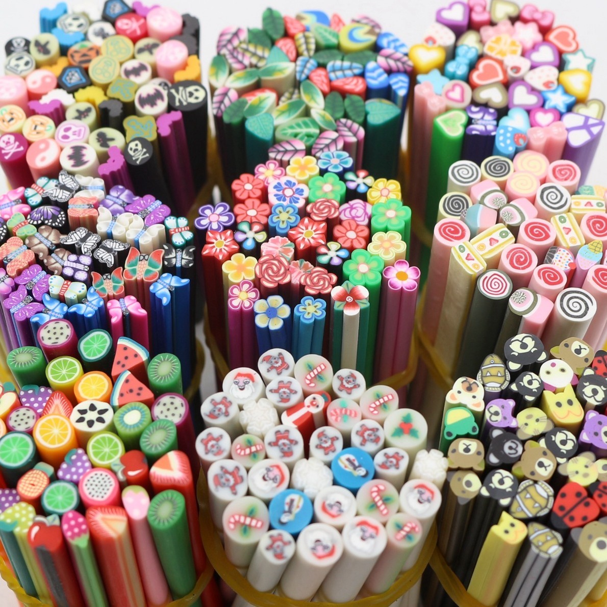 40pcs Cane DIY Polymer Clay Slice Rods Sticker 5X50mm Various for Nail Art Tips