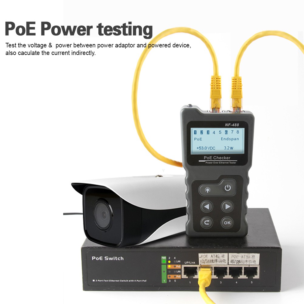 NF-488 Network Cable Tester Poe Checker Continuity Tester Loop-Back Test