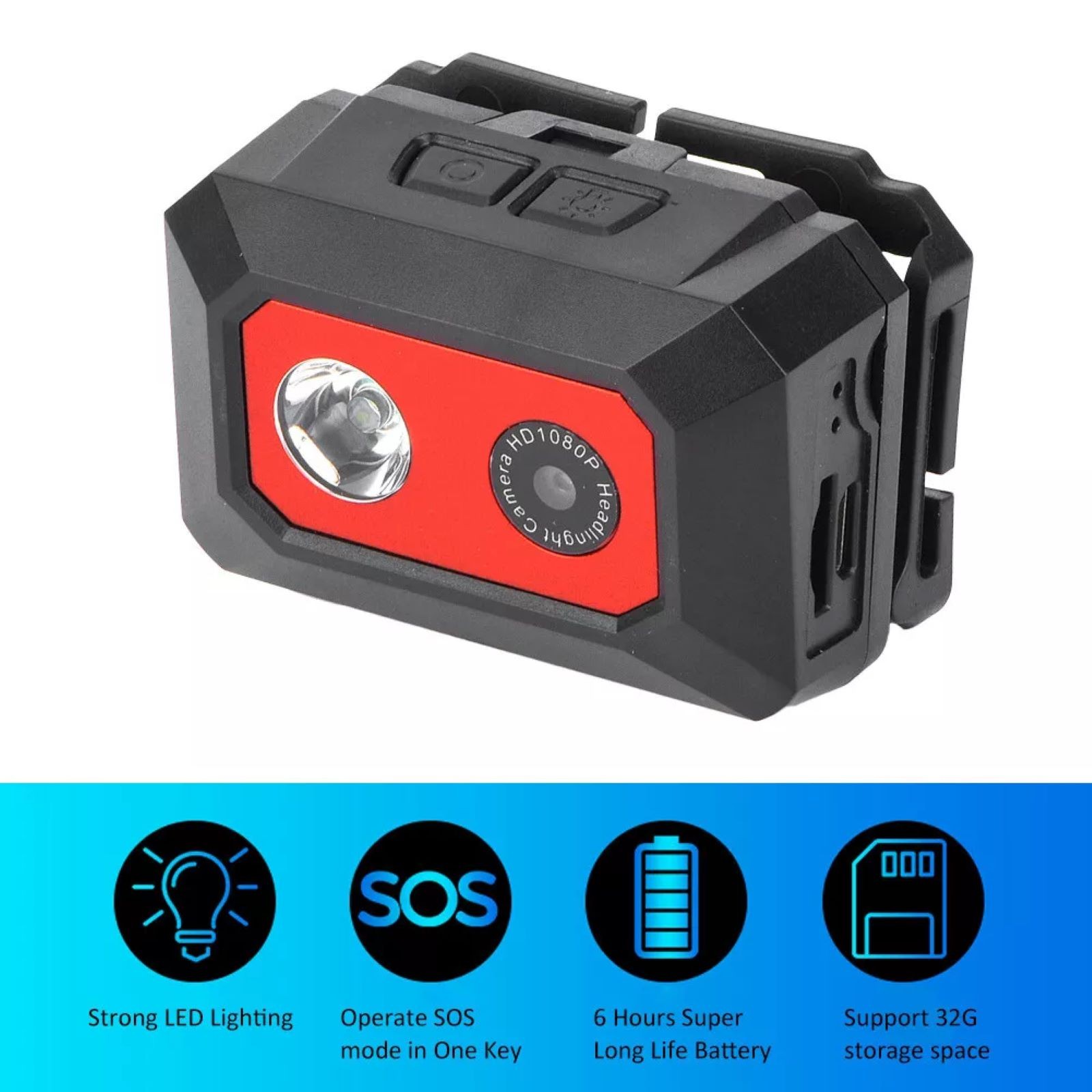 1PC Head Strap Camera W/LED Headlamp 1.3MP HD 1080P Night Vision Capability