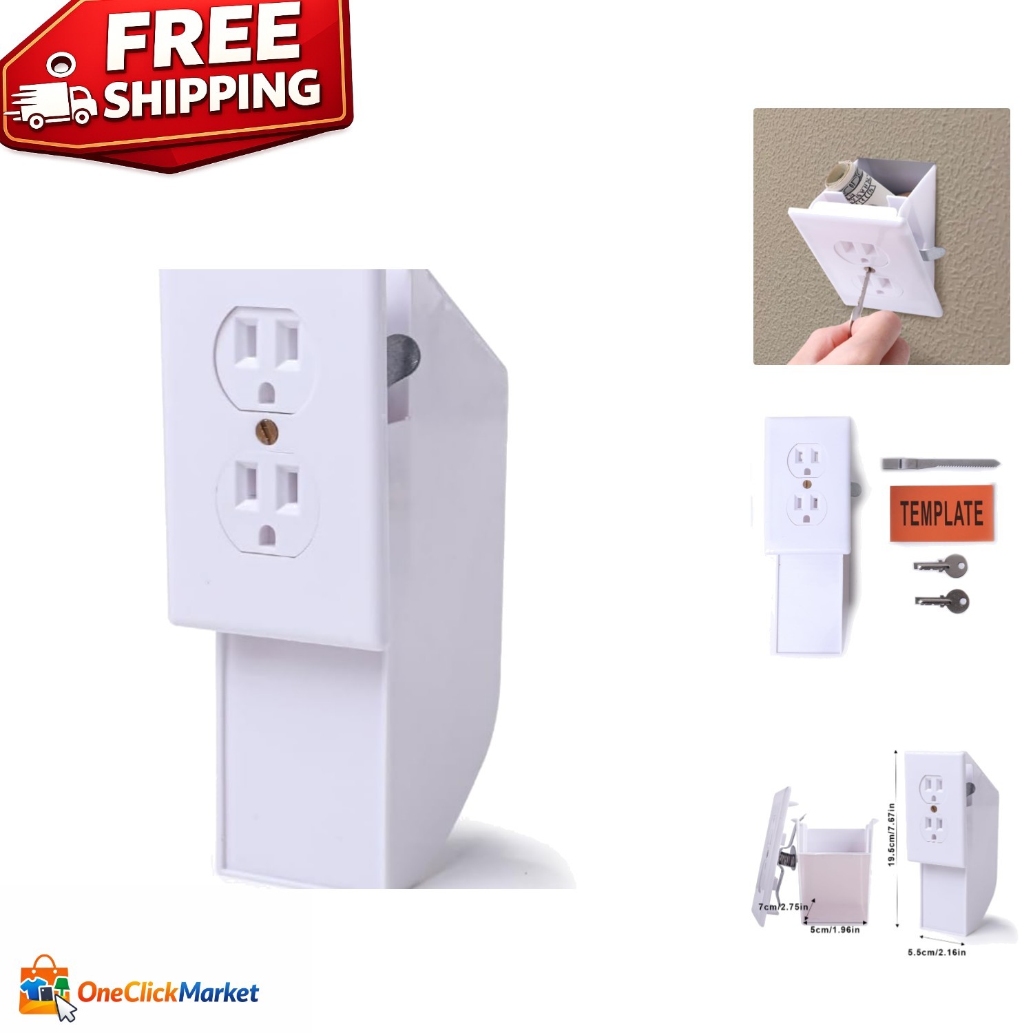 Portable Wall Socket Diversion Safe – Key Lock for Secure Storage of Valuables