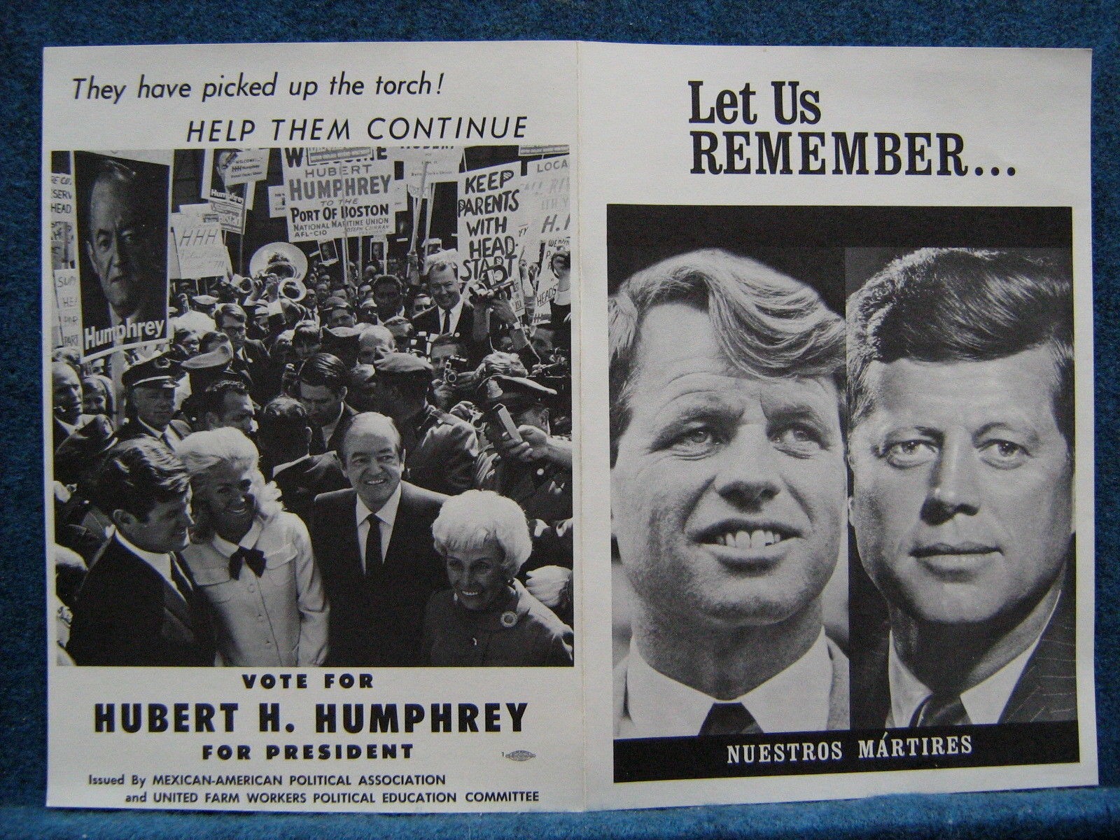 1968 Humphrey  - RFK & JFK On Front - LET US REMEMBER 4 pg Folder - Mex-American