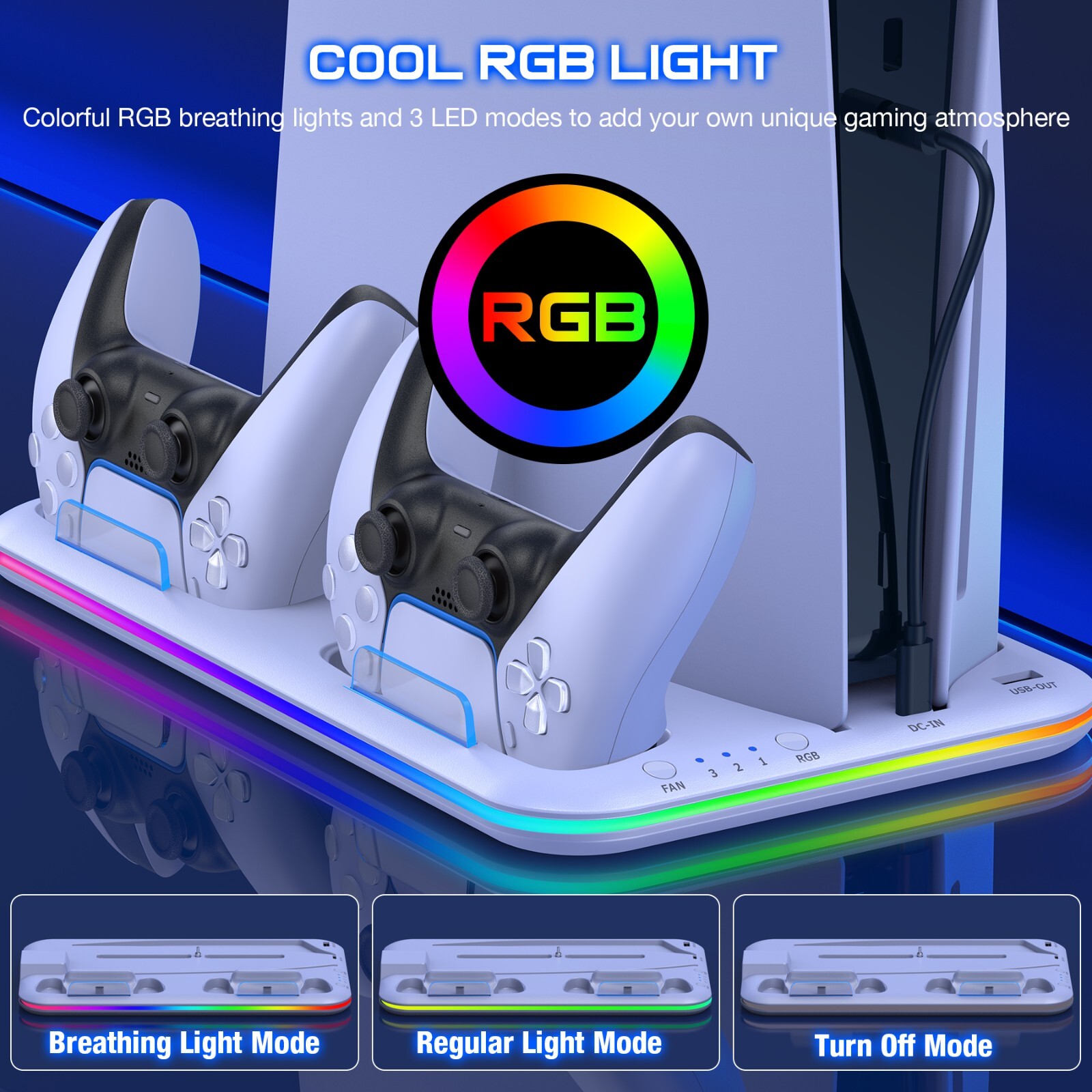 PS5 Slim Stand Cooling Station+Controller Charging Station For PS5 Digital/Disc