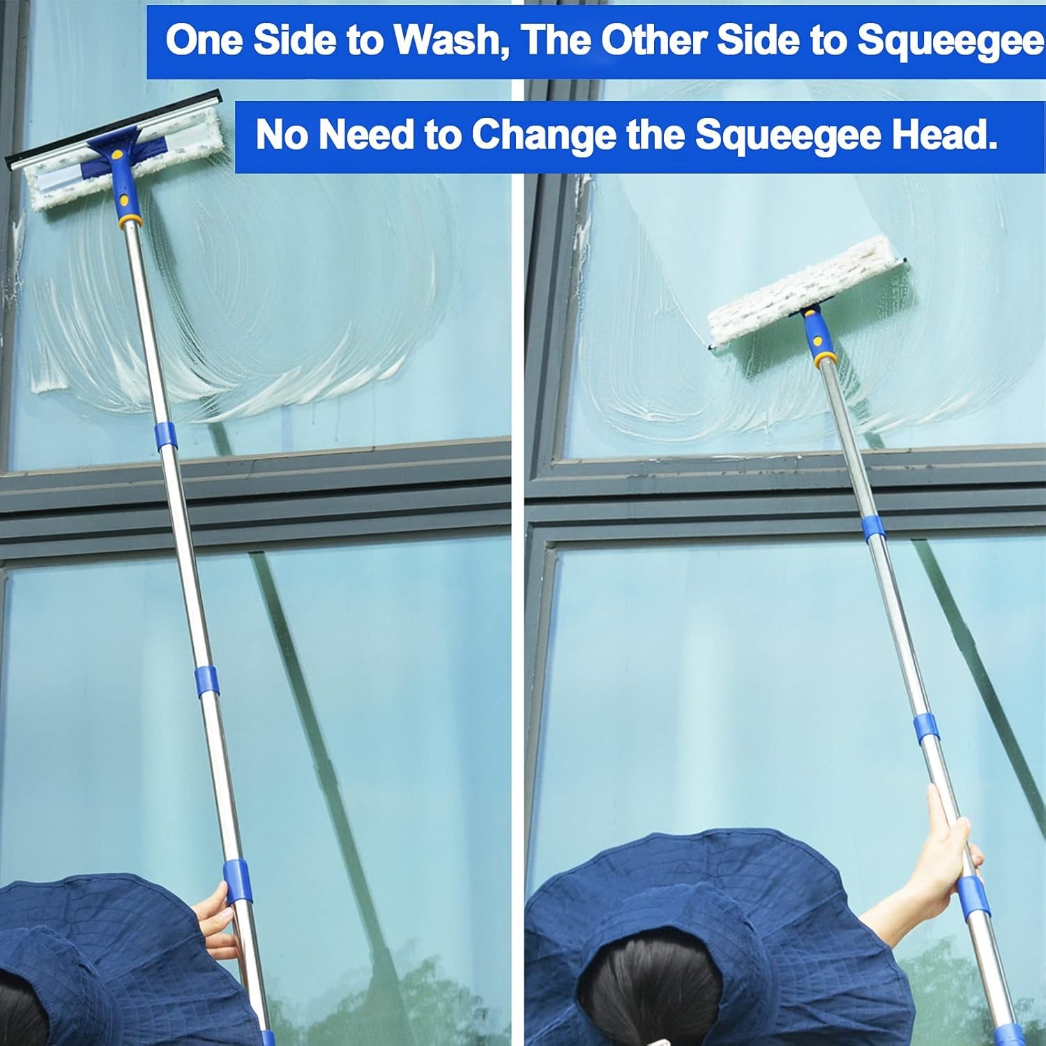60" Window Squeegee Cleaner 2 in 1 Window Cleaning Tool Kit Window Washing Kit