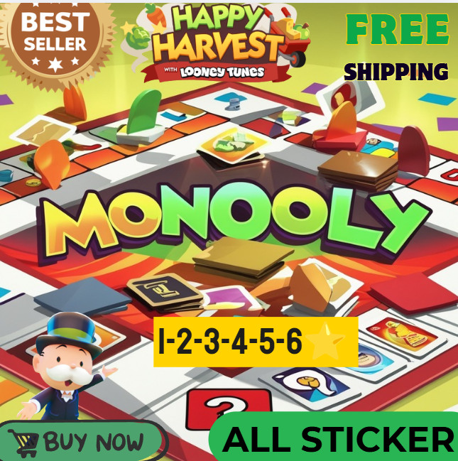 🍀 Monopoly Stickers Go - Happy Harvest Album_1- 6⭐All sticker🔥-24/7🍀