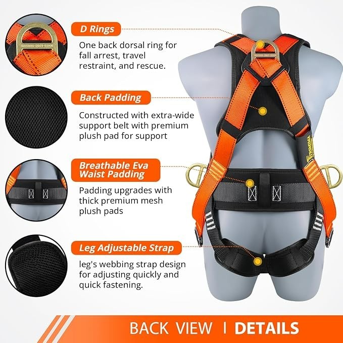 Safety Harness Fall Protection - Roofing Harness Kit Men Full Body Construction