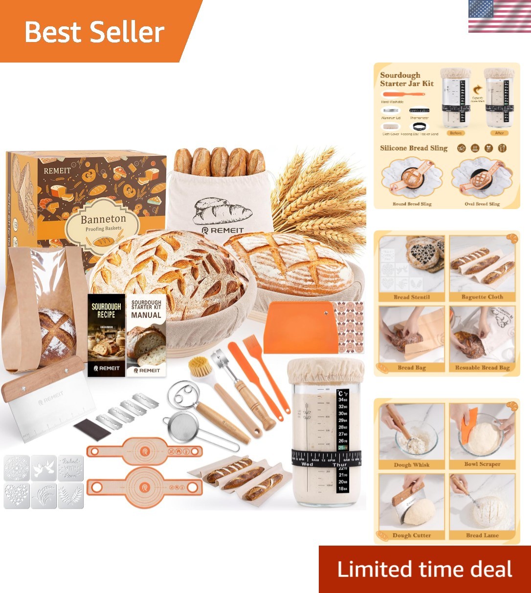 Complete Sourdough Starter Set with Handmade Rattan Baskets & Tools - Gift Ready