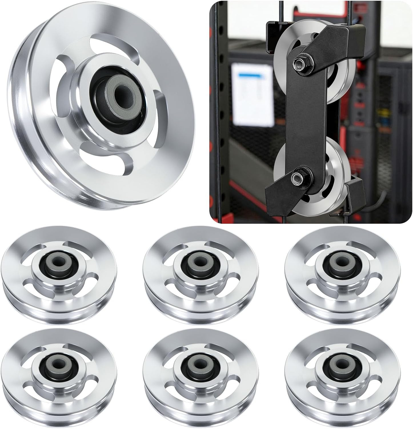 6Pcs 90Mm Universal Aluminum Pulley Wheel for Gym Equipment, Silent Cable Machin