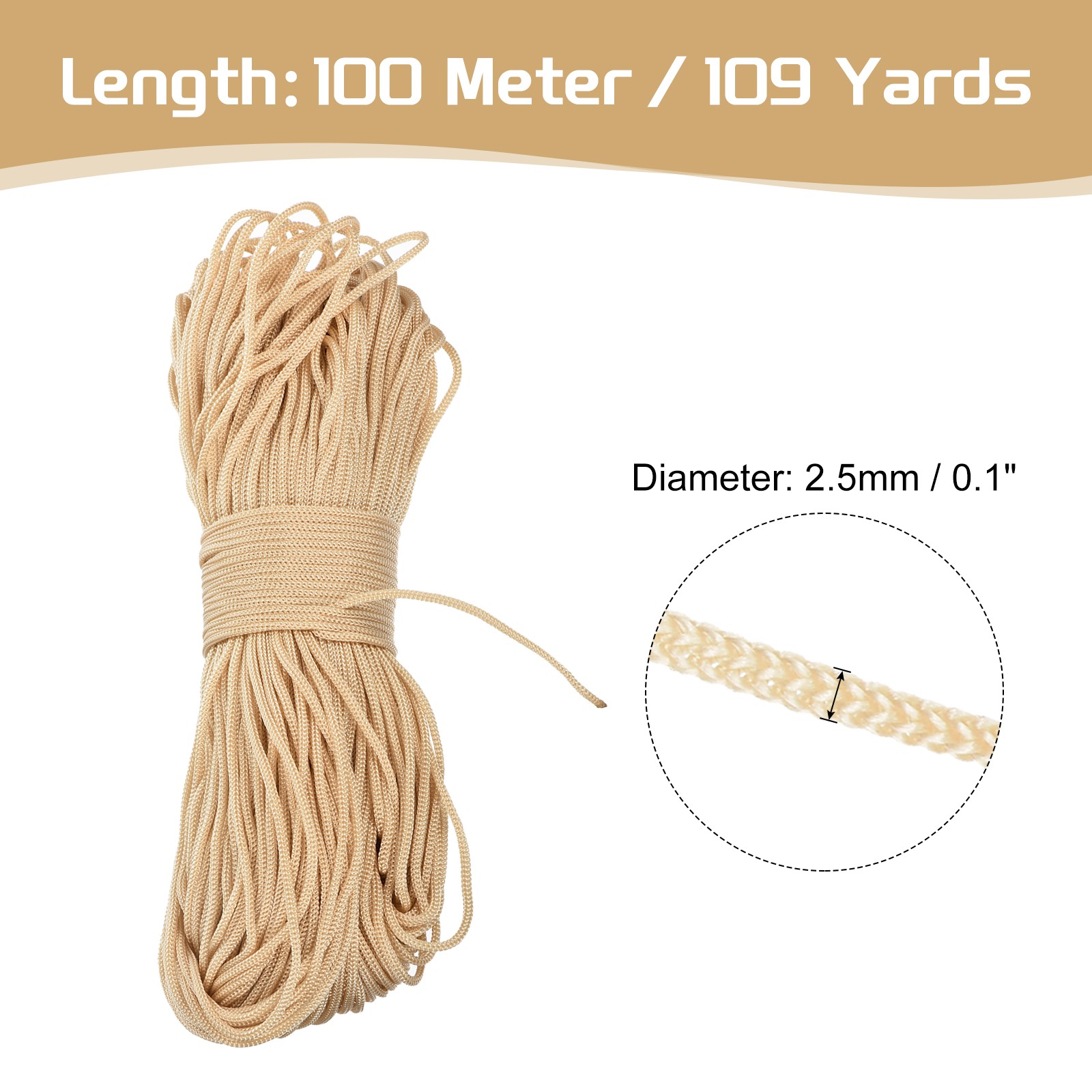 Macrame Cord 2.5mm x 109 Yard, Polyester Macrame Rope Twisted Yarn-Cream White