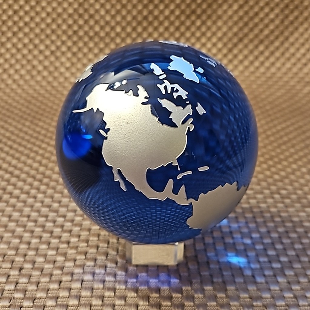 Cobalt Blue Crystal Globe of the World Large 79 mm