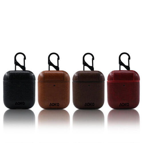 Airpods 2/1 Classic PU Leather Protective Hard Case Cover with Keychain