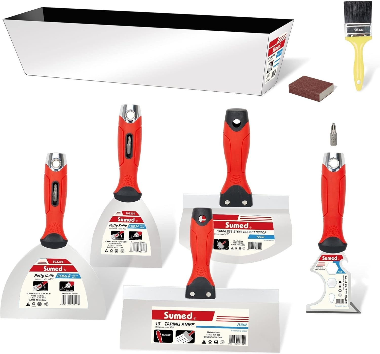 Drywall Hand Tool Kit,Stainless Steel Putty Knife Set