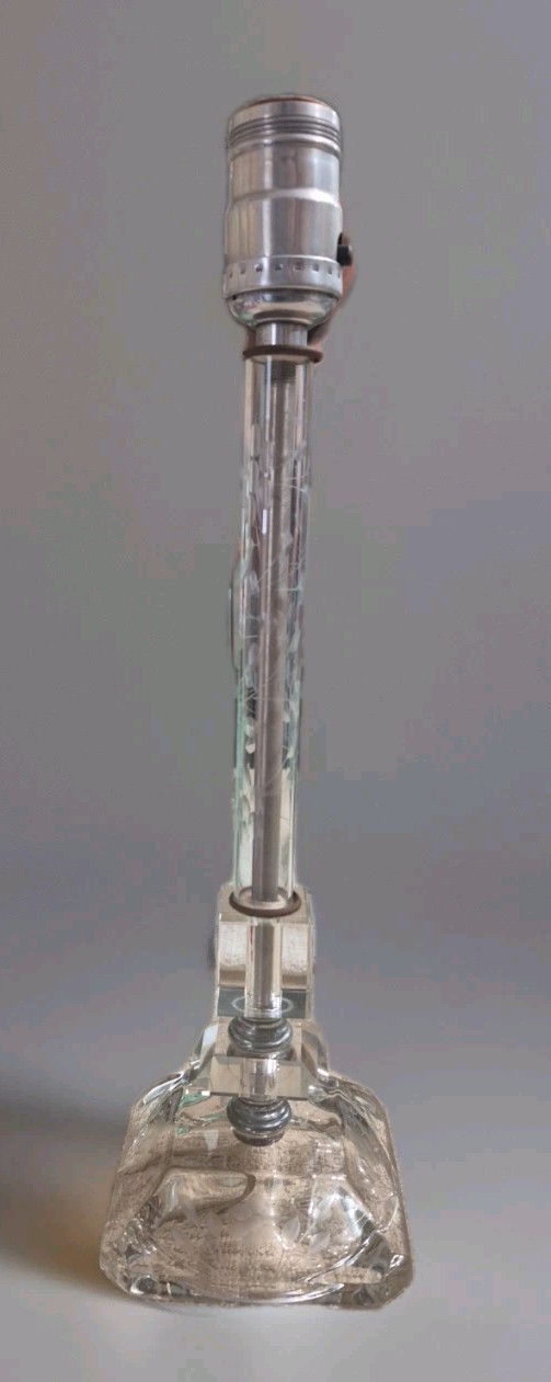 Vintage Etched Glass Boudoir Lamp 14" Tall
