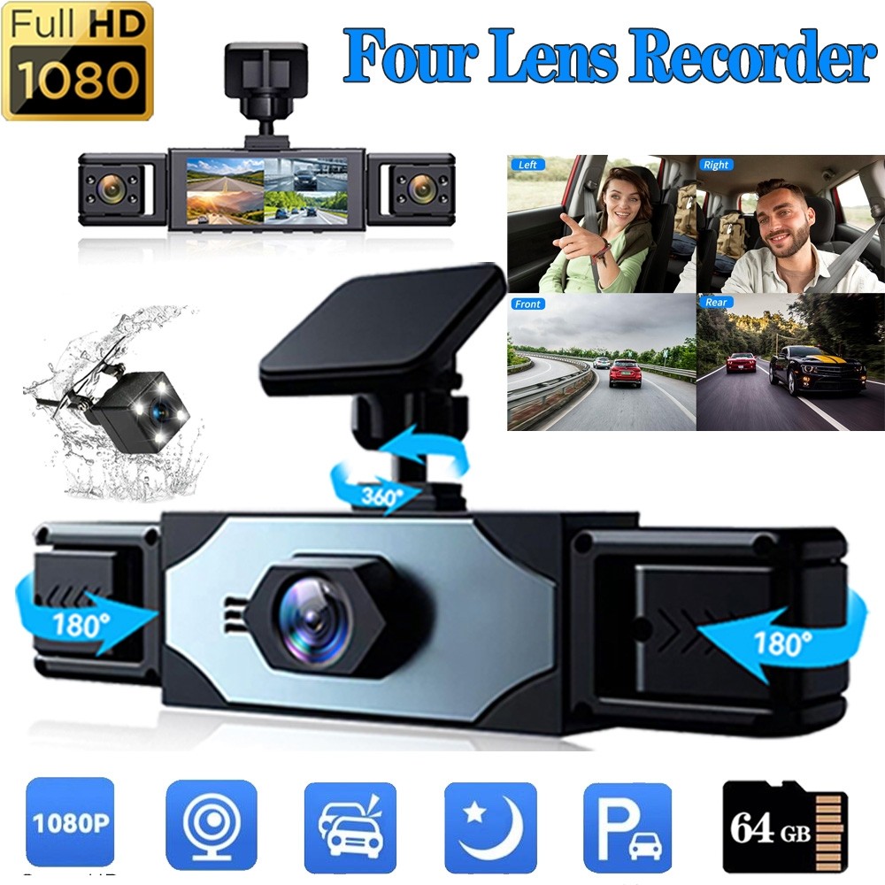 360 Degree View 4 Channel Dash Cam Front and Rear Inside Left Right, Dash Camera