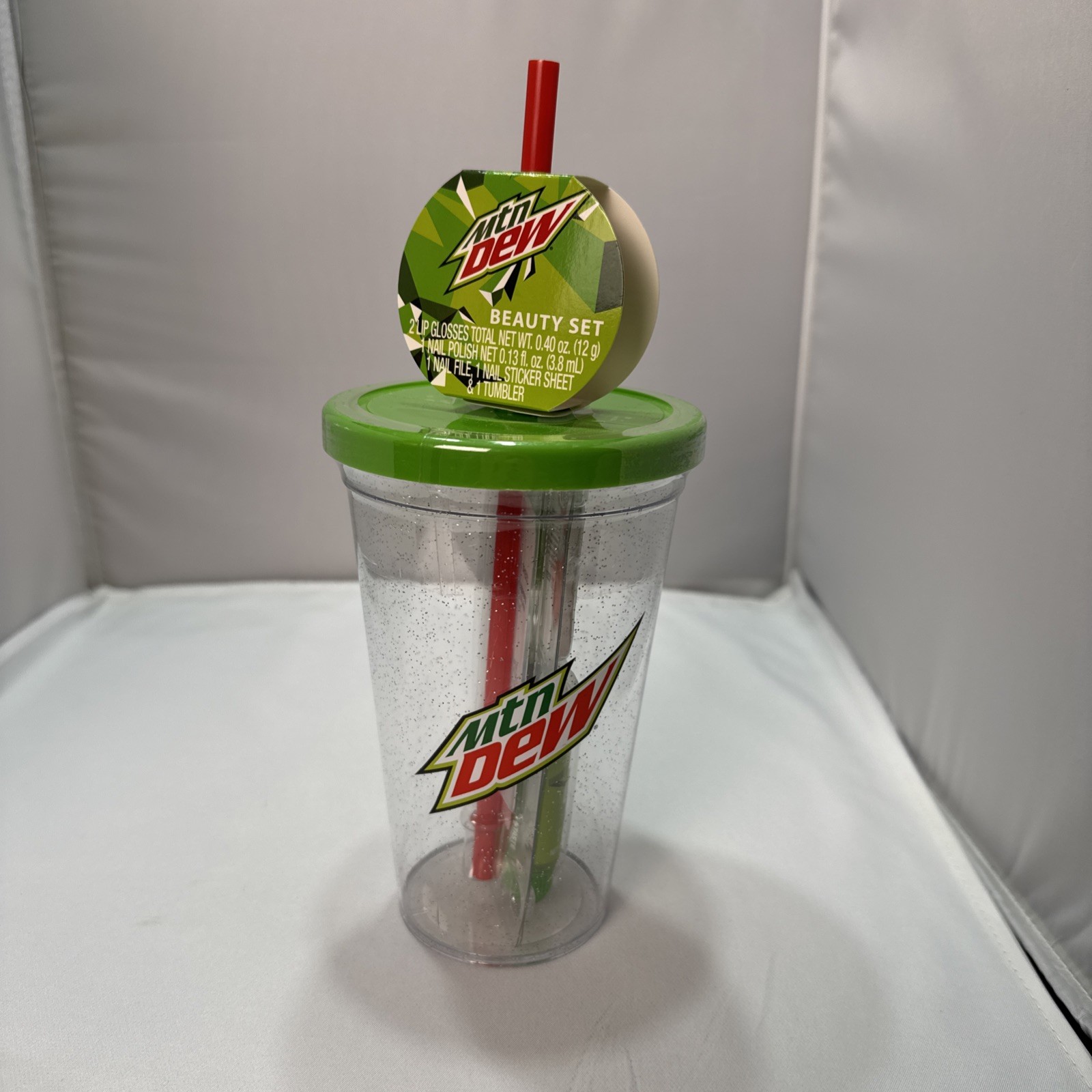 Mtn Dew Tumbler 6piece Beauty Set,2 Lip Gloss, Nail Polish,Nail Stickers,tumbler