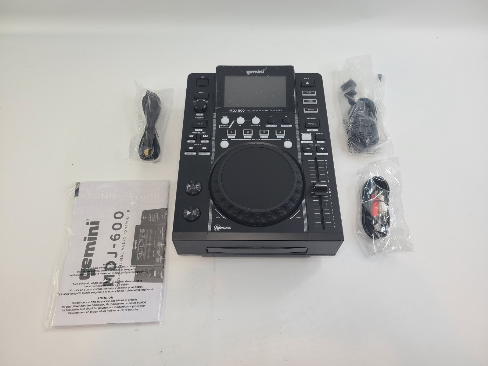 Non working Gemini MDJ-600 Sound Audio Media Player 4.3" Display 5" Jog Wheel