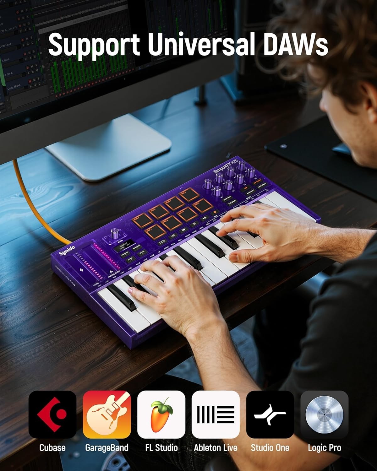 Synido 25 Key USB MIDI Keyboard Controller with Drum Pads, TempoKEY K25