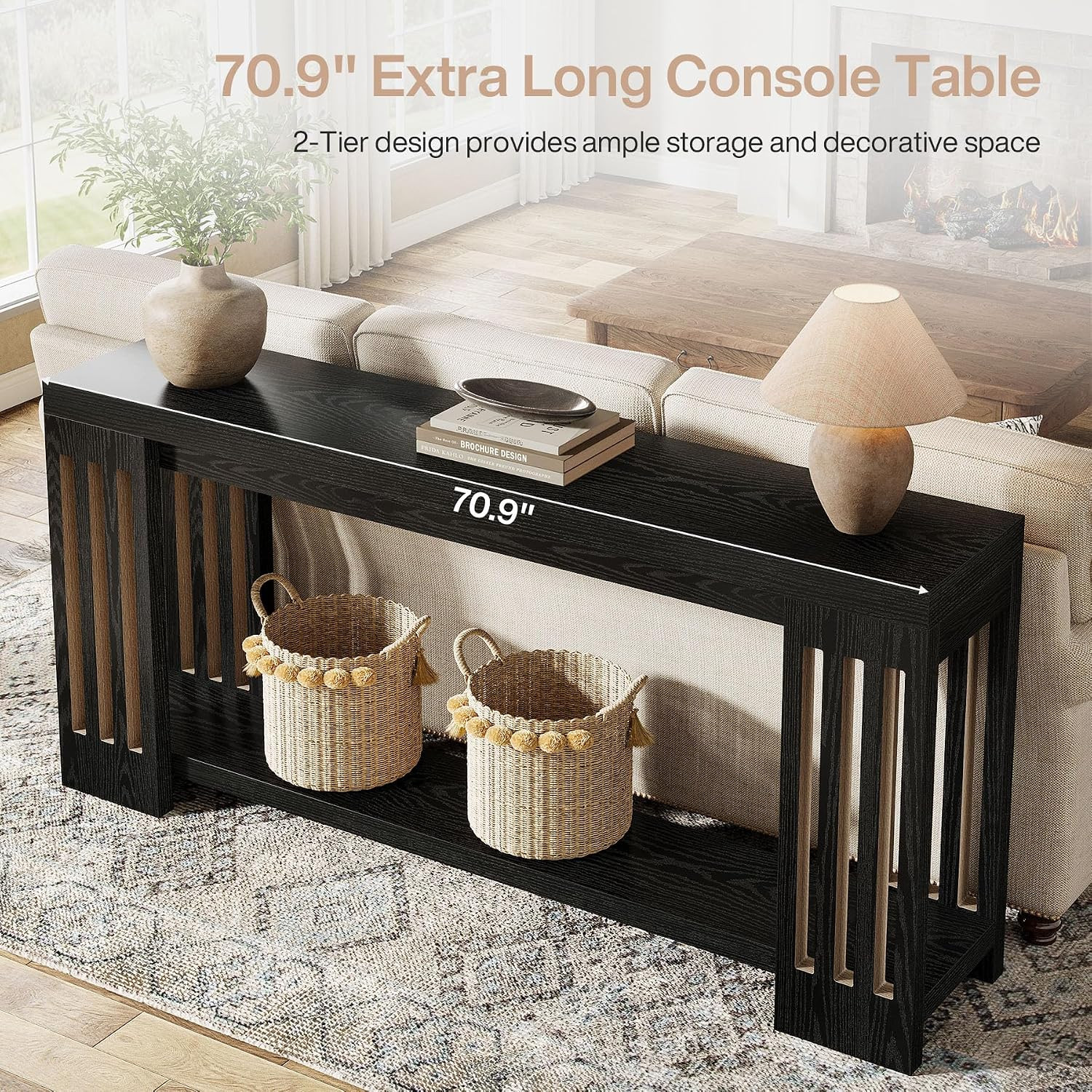 Tribesigns 70.9-Inch Extra Long Entryway Table, Farmhouse Sofa Console Table wit